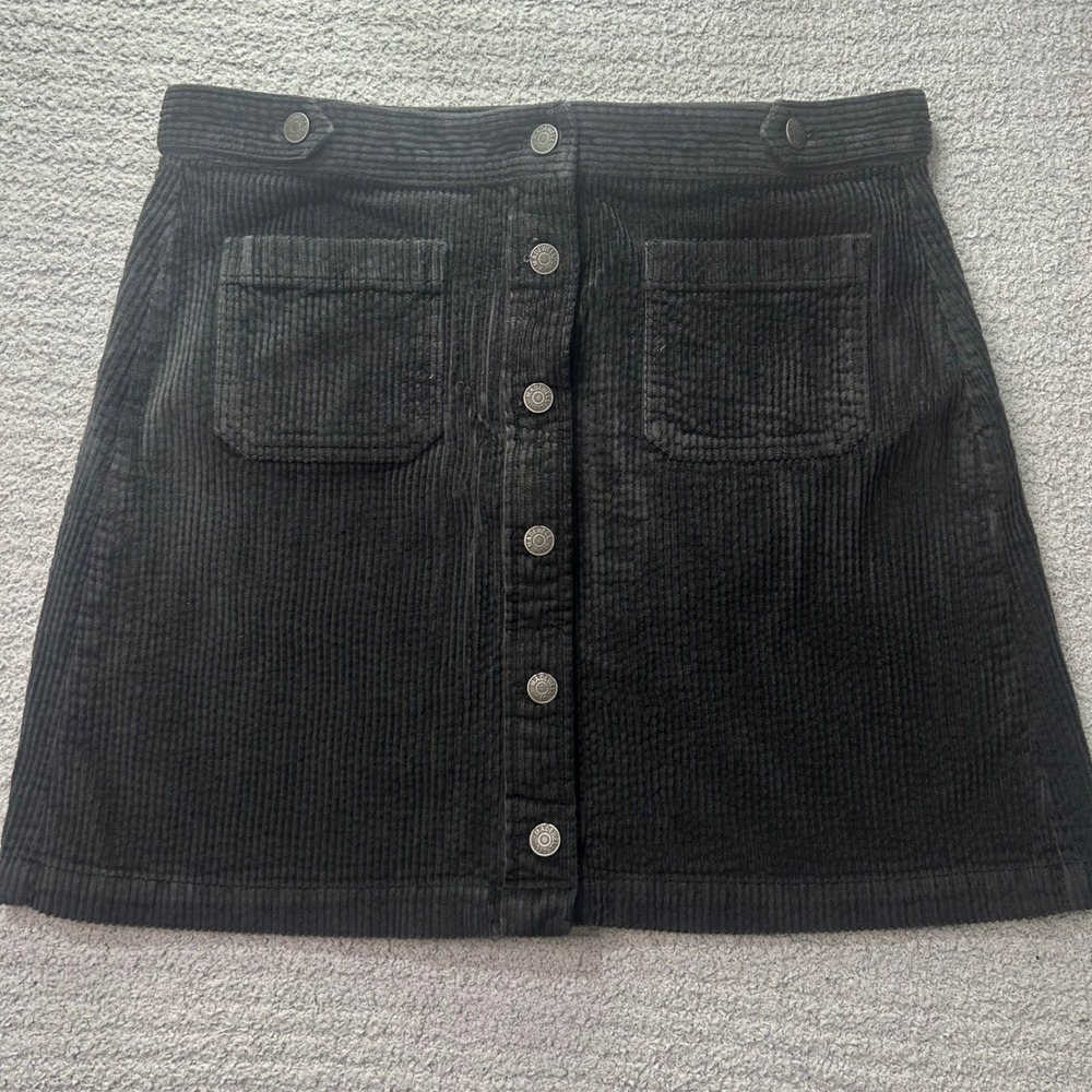 Madewell Corduroy Mini Skirt Button Front Black 14 Boho Indie Retro Preppy 90s